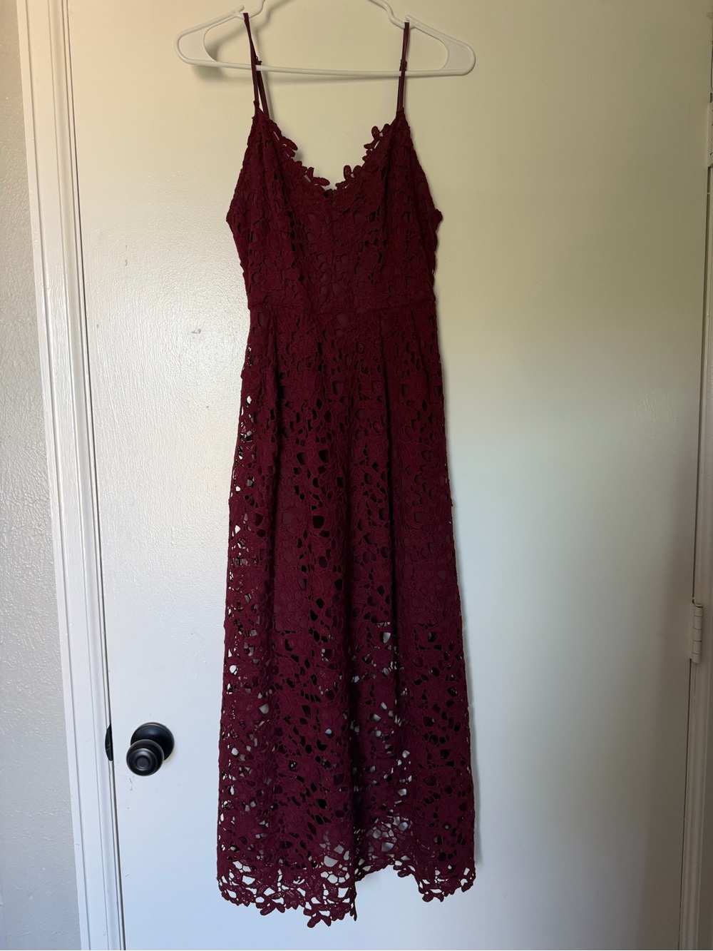 Astr Burgundy Lace Maxi Dress with Spaghetti Straps